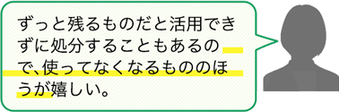 ずっと残るものだと活用できずに処分することもあるので、使ってなくなるもののほうが嬉しい。