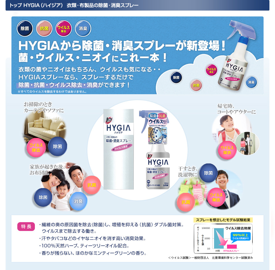 トップ HYGIA（ハイジア） 衣類・布製品の除菌・消臭スプレー